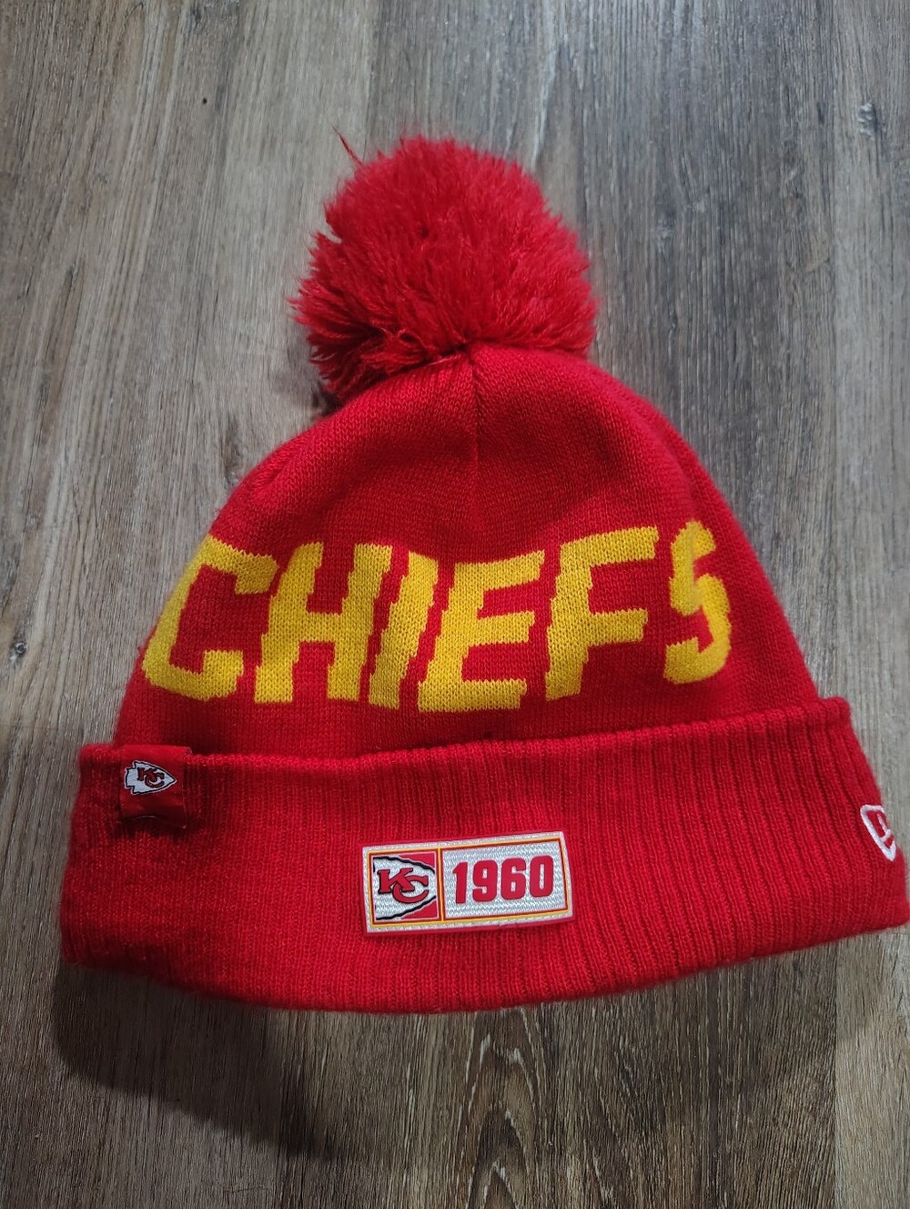 New Era Kansas City Chiefs Red and Yellow Pom Beanie